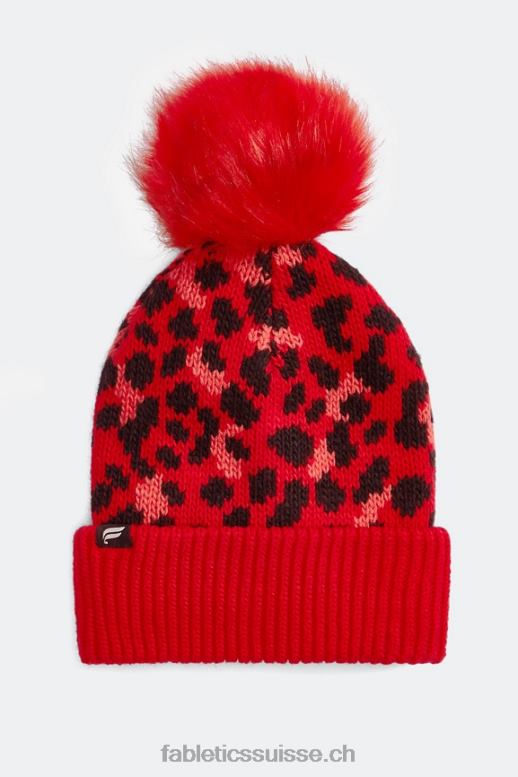 femmes bonnet à pompon en maille torsadée B0B6R3021 léopard cerise électrique/cerise électrique Fabletics