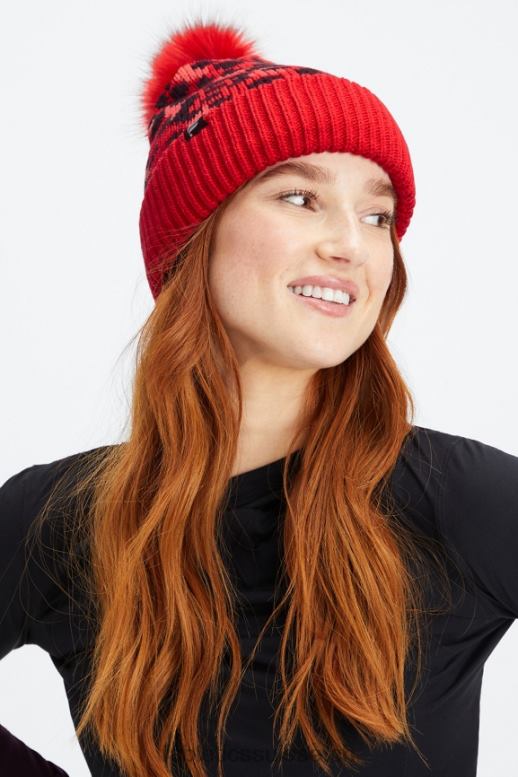 femmes bonnet à pompon en maille torsadée B0B6R3021 léopard cerise électrique/cerise électrique Fabletics