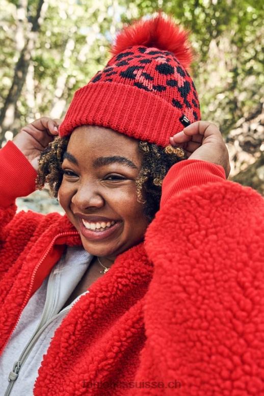 femmes bonnet à pompon en maille torsadée B0B6R3021 léopard cerise électrique/cerise électrique Fabletics