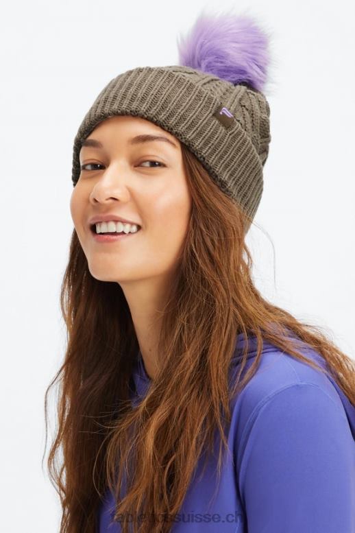 femmes bonnet à pompon en maille torsadée B0B6R3023 écorce de saule/ultraviolet Fabletics