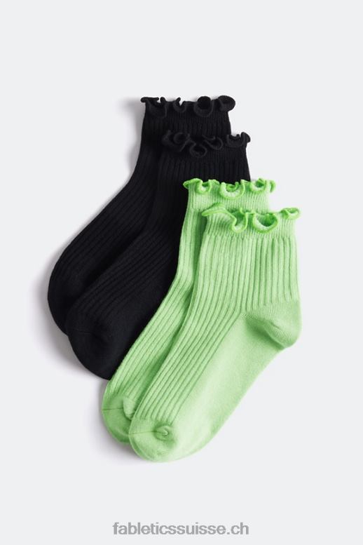 femmes Lot de 2 paires de chaussettes Cloud Seamless Lettuce Edge 4'' B0B6R2985 wasabi/noir Fabletics