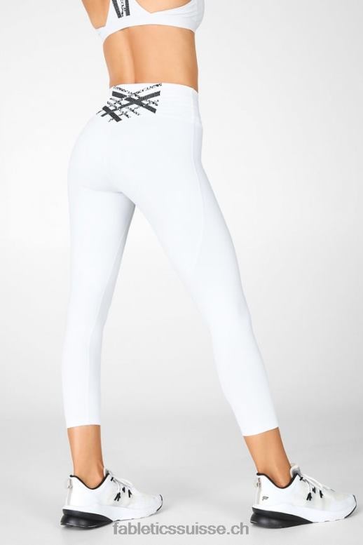 femmes capri taille haute à bretelles boost ii B0B6R1318 blanc/micro point Fabletics