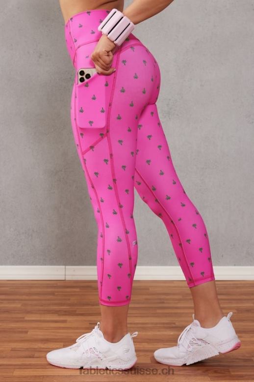 femmes capri taille haute oasis B0B6R959 palmier d'évasion rose Fabletics