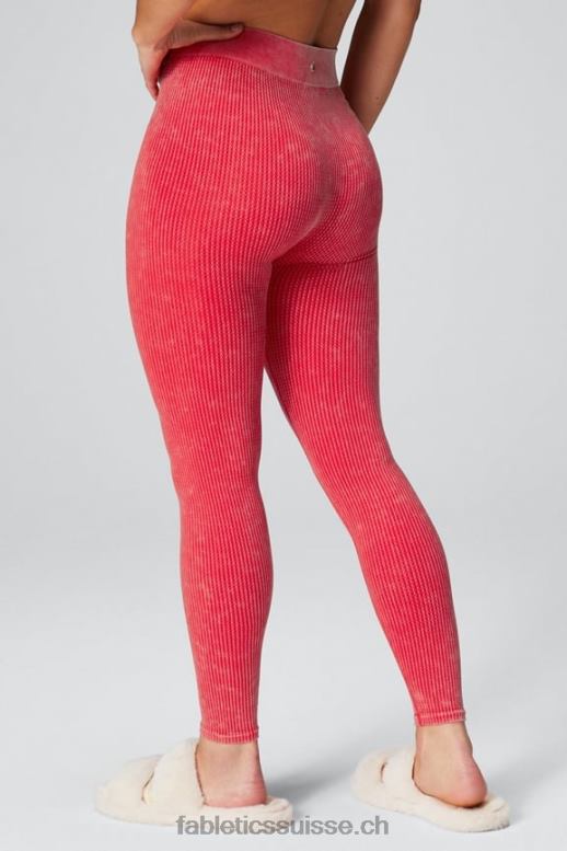 femmes legging 7/8 en maille torsadée B0B6R1030 rouge fraise lavé Fabletics