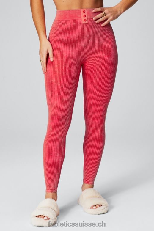 femmes legging 7/8 en maille torsadée B0B6R1030 rouge fraise lavé Fabletics