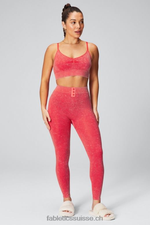 femmes legging 7/8 en maille torsadée B0B6R1030 rouge fraise lavé Fabletics