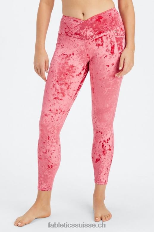 femmes legging croisé en velours frappé B0B6R1073 rouge fraise Fabletics