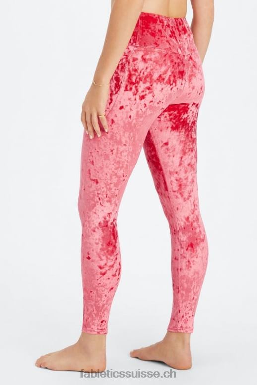 femmes legging croisé en velours frappé B0B6R1073 rouge fraise Fabletics