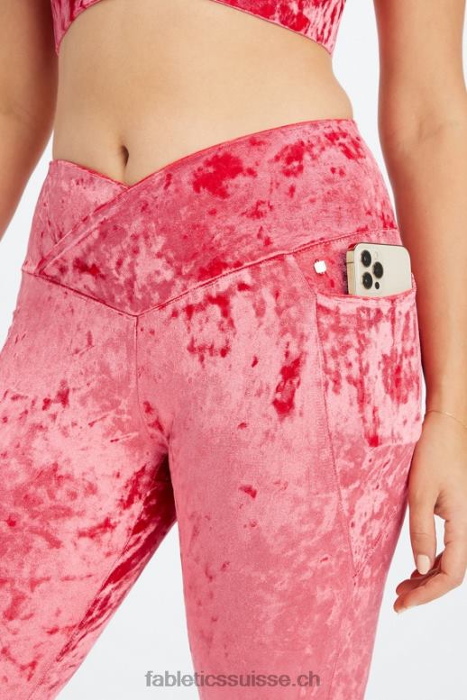 femmes legging croisé en velours frappé B0B6R1073 rouge fraise Fabletics