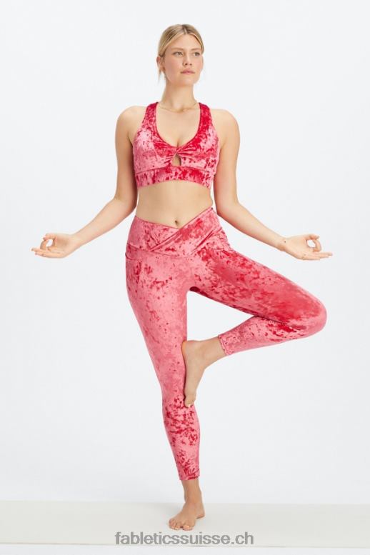 femmes legging croisé en velours frappé B0B6R1073 rouge fraise Fabletics