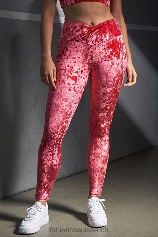femmes legging croisé en velours frappé B0B6R1073 rouge fraise Fabletics
