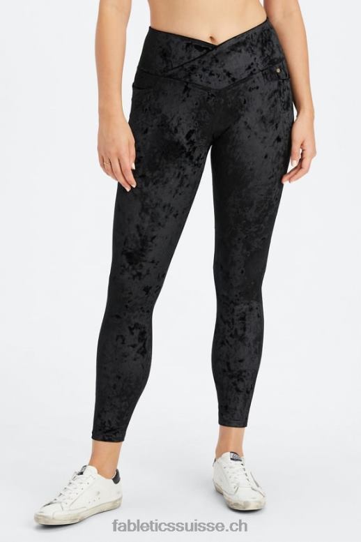 femmes legging croisé en velours frappé B0B6R1075 noir Fabletics