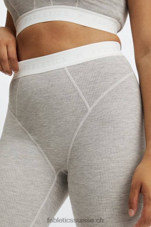 femmes legging gaufré à taille haute B0B6R1205 gris clair chiné/logo blanc Fabletics
