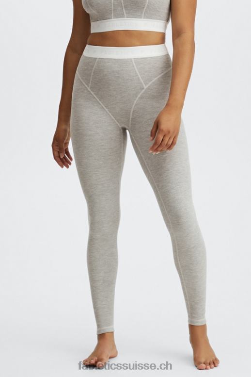 femmes legging gaufré à taille haute B0B6R1205 gris clair chiné/logo blanc Fabletics