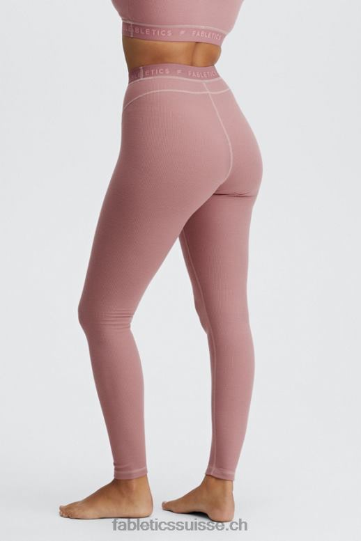 femmes legging gaufré à taille haute B0B6R1206 logo rose terre/rose terre Fabletics