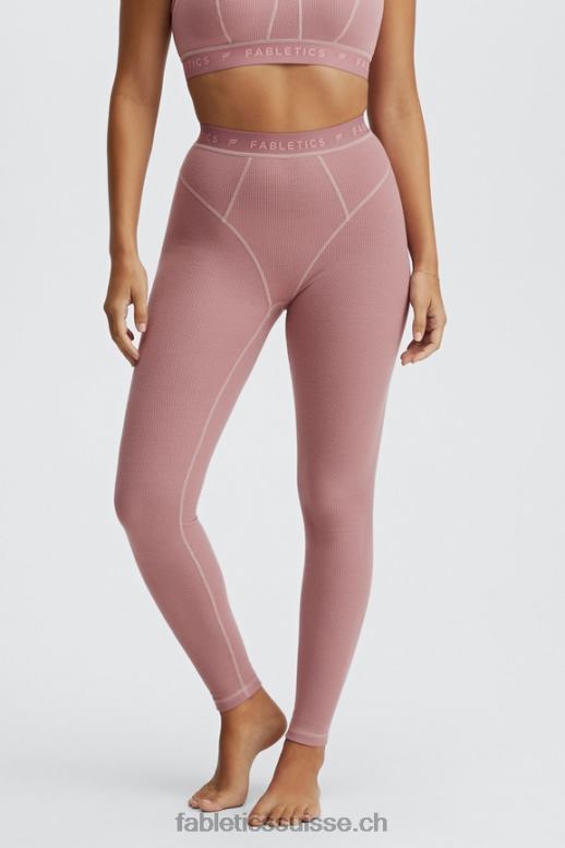 femmes legging gaufré à taille haute B0B6R1206 logo rose terre/rose terre Fabletics