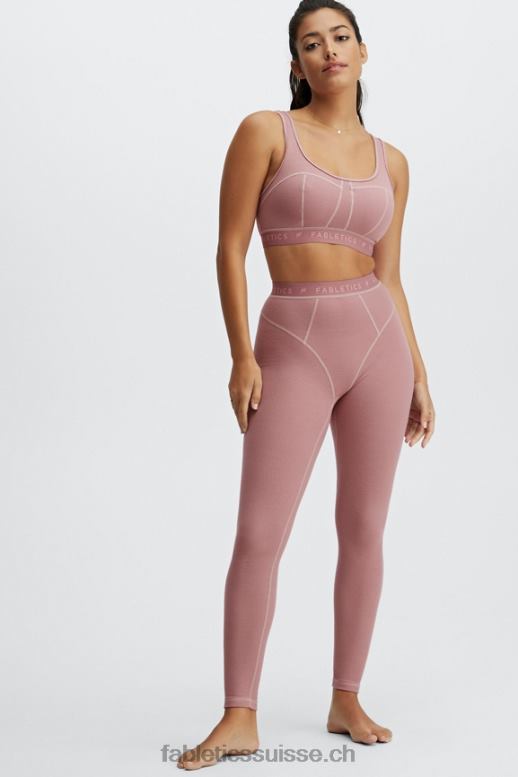 femmes legging gaufré à taille haute B0B6R1206 logo rose terre/rose terre Fabletics