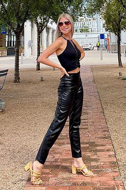 femmes legging taille haute en cuir vegan B0B6R1126 noir Fabletics