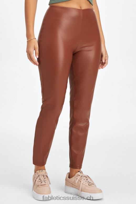femmes legging taille haute en cuir vegan B0B6R1127 acajou Fabletics