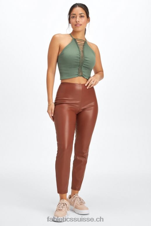 femmes legging taille haute en cuir vegan B0B6R1127 acajou Fabletics