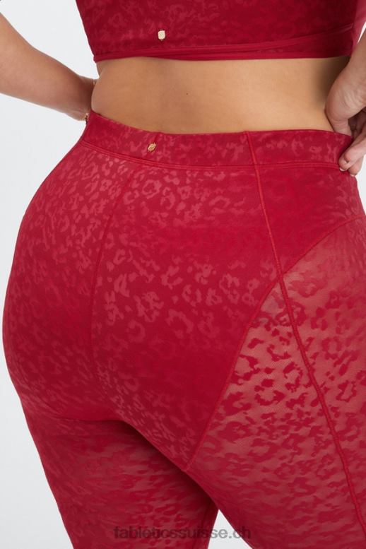 femmes legging taille haute en résille léopard B0B6R1081 rouge foncé Fabletics