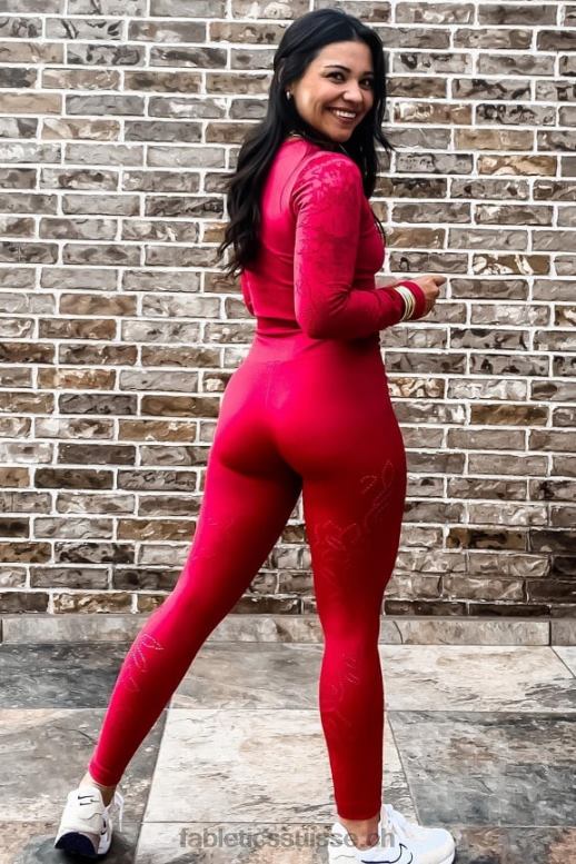 femmes legging taille haute sans coutures en dentelle B0B6R1088 rouge foncé Fabletics