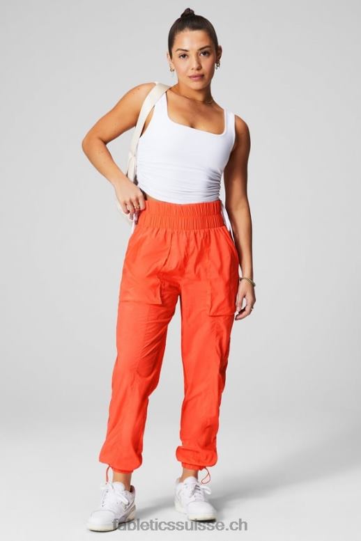 femmes pantalon en nylon passepoilé à taille ultra haute B0B6R6 orange passion/argent réfléchissant Fabletics