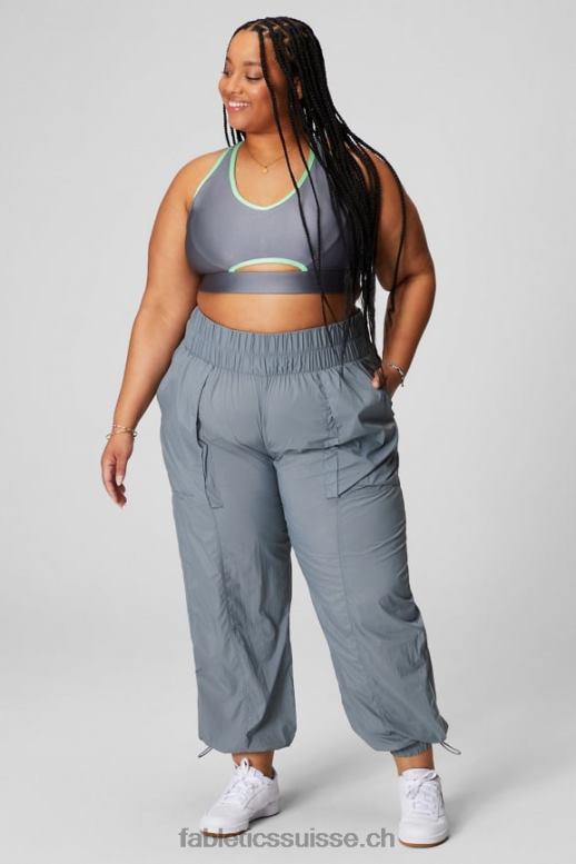femmes pantalon en nylon passepoilé à taille ultra haute B0B6R9 nuage d\'orage/argent réfléchissant Fabletics