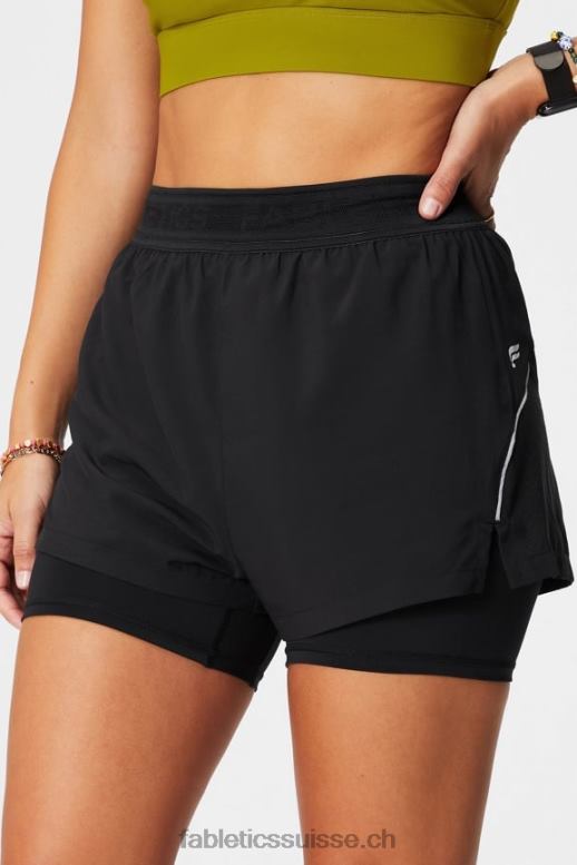 femmes longueur perforée 5" courte B0B6R598 noir/argent réfléchissant Fabletics