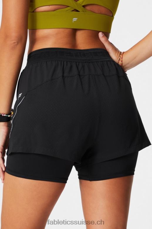 femmes longueur perforée 5\" courte B0B6R598 noir/argent réfléchissant Fabletics