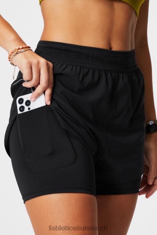 femmes longueur perforée 5\" courte B0B6R598 noir/argent réfléchissant Fabletics