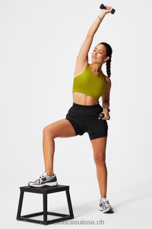 femmes longueur perforée 5\" courte B0B6R598 noir/argent réfléchissant Fabletics