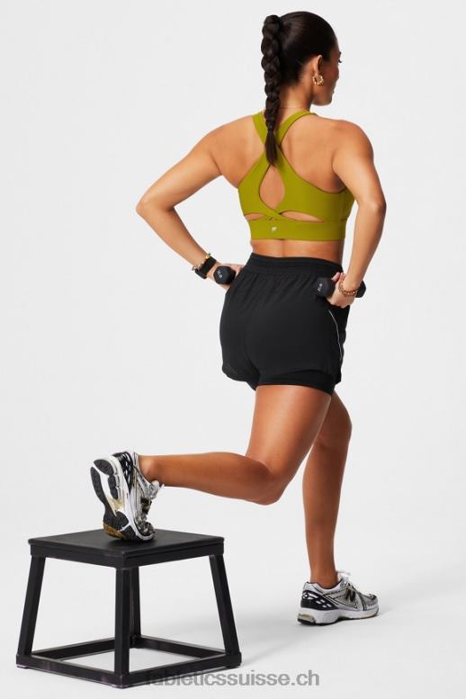 femmes longueur perforée 5\" courte B0B6R598 noir/argent réfléchissant Fabletics