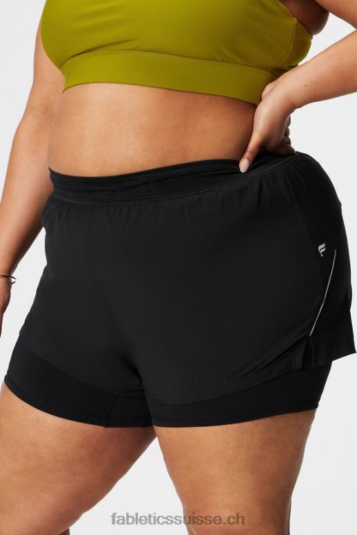 femmes longueur perforée 5" courte B0B6R599 noir/argent réfléchissant Fabletics
