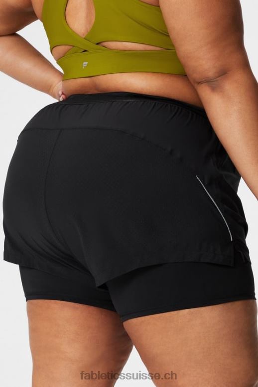 femmes longueur perforée 5\" courte B0B6R599 noir/argent réfléchissant Fabletics