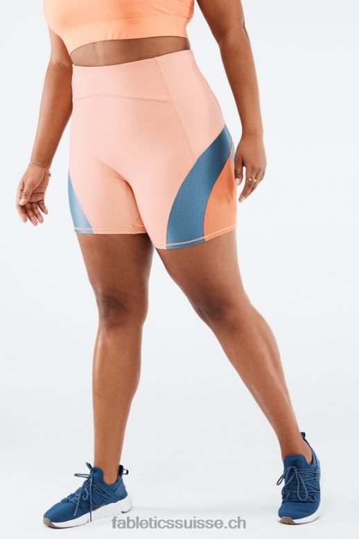 femmes motion365 à taille haute court 6" B0B6R542 bouleau/vraie sarcelle/éclat d'orange Fabletics