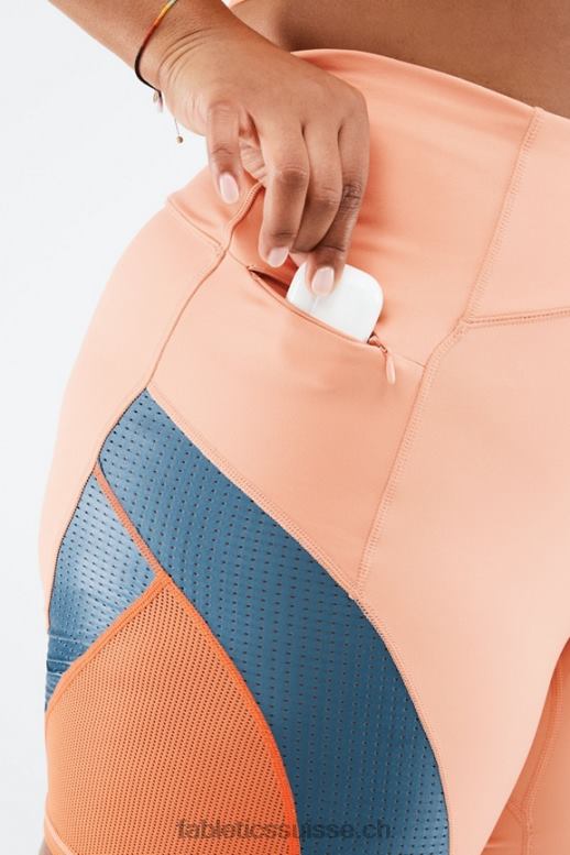 femmes motion365 à taille haute court 6\" B0B6R542 bouleau/vraie sarcelle/éclat d\'orange Fabletics