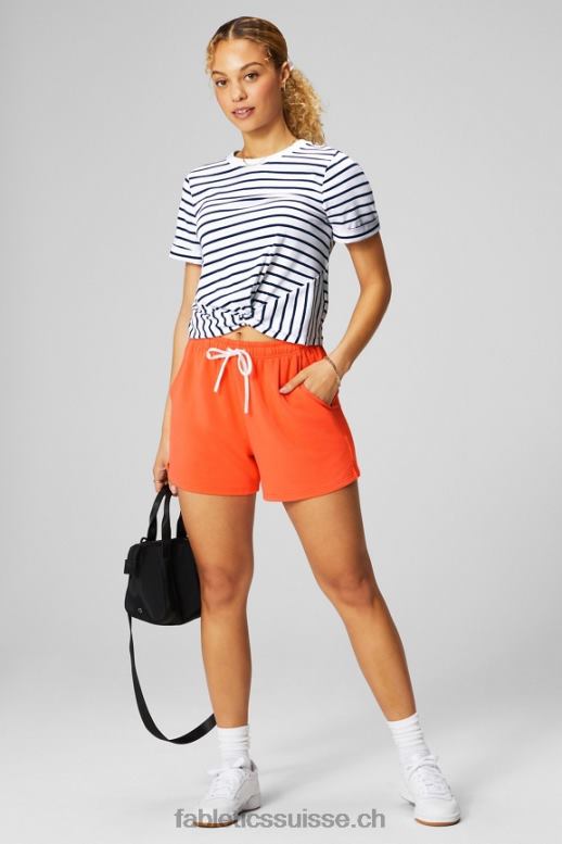 femmes short de survêtement en tissu éponge de luxe B0B6R609 orange passion/blanc classique Fabletics