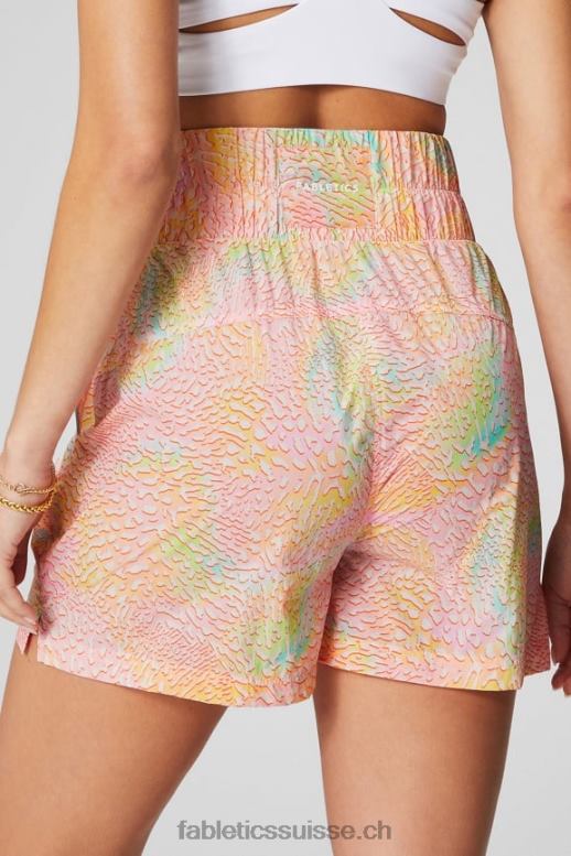 femmes short en nylon passepoilé à taille ultra haute B0B6R602 léopard corail/argent réfléchissant Fabletics