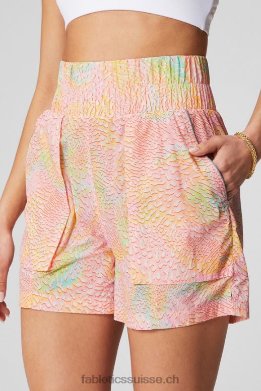 femmes short en nylon passepoilé à taille ultra haute B0B6R602 léopard corail/argent réfléchissant Fabletics