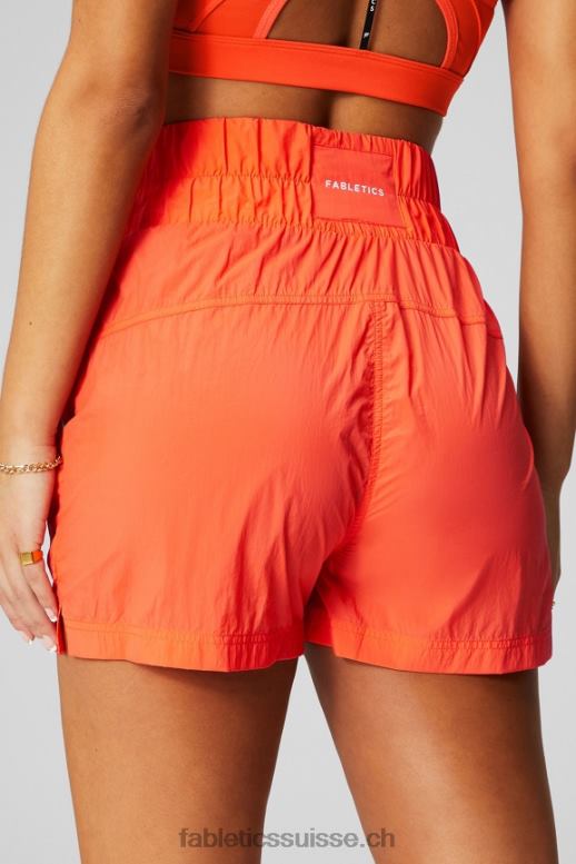 femmes short en nylon passepoilé à taille ultra haute B0B6R603 orange passion/argent réfléchissant Fabletics