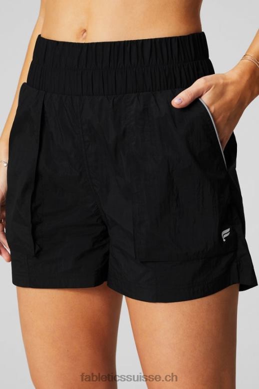 femmes short en nylon passepoilé à taille ultra haute B0B6R604 noir/argent réfléchissant Fabletics