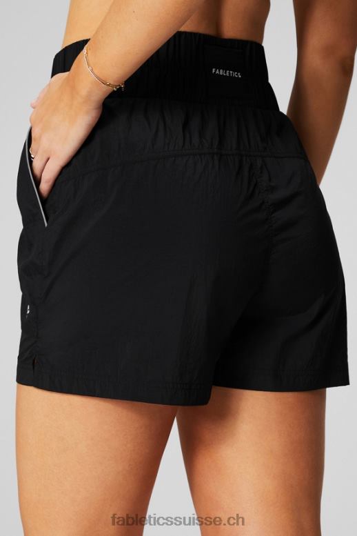 femmes short en nylon passepoilé à taille ultra haute B0B6R604 noir/argent réfléchissant Fabletics