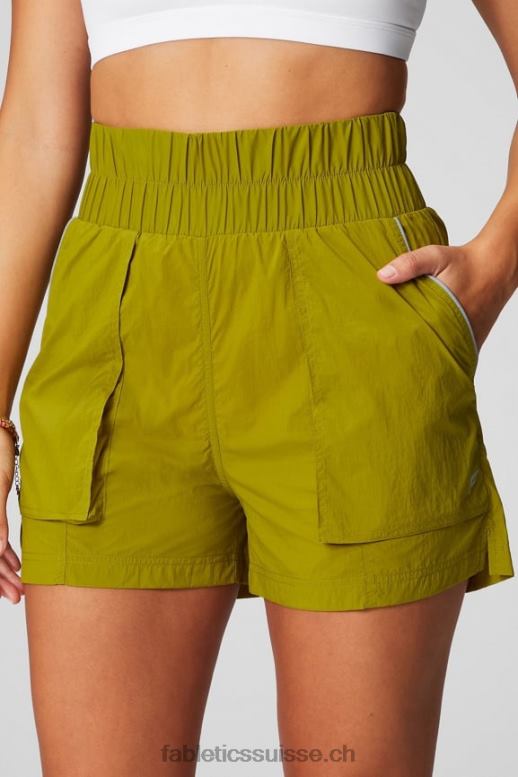 femmes short en nylon passepoilé à taille ultra haute B0B6R606 oliveraie/argent réfléchissant Fabletics
