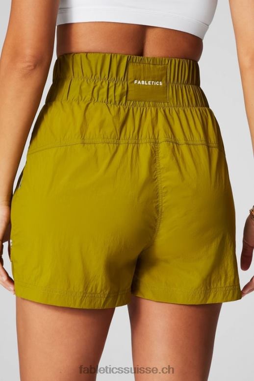 femmes short en nylon passepoilé à taille ultra haute B0B6R606 oliveraie/argent réfléchissant Fabletics