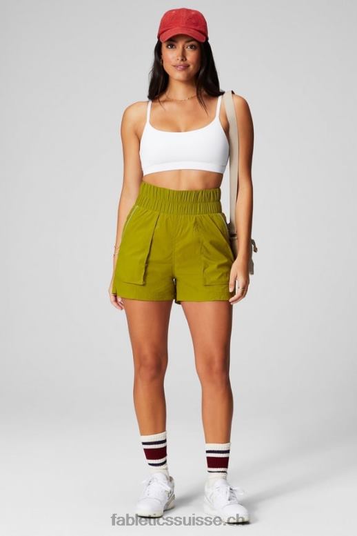 femmes short en nylon passepoilé à taille ultra haute B0B6R606 oliveraie/argent réfléchissant Fabletics