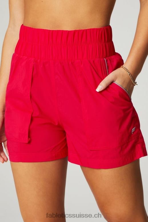 femmes short en nylon passepoilé à taille ultra haute B0B6R607 cerise classique/argent réfléchissant Fabletics