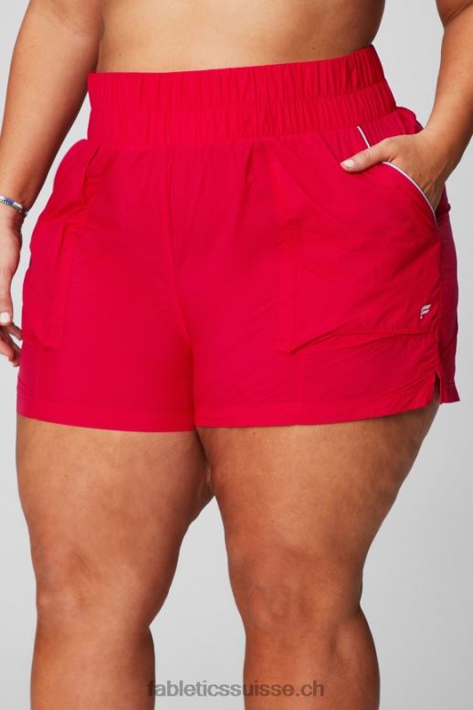 femmes short en nylon passepoilé à taille ultra haute B0B6R608 cerise classique/argent réfléchissant Fabletics