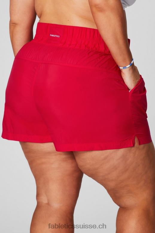 femmes short en nylon passepoilé à taille ultra haute B0B6R608 cerise classique/argent réfléchissant Fabletics