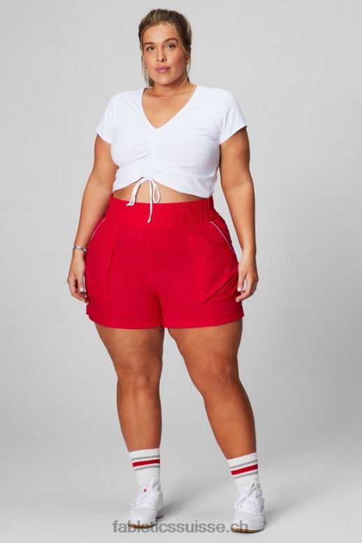 femmes short en nylon passepoilé à taille ultra haute B0B6R608 cerise classique/argent réfléchissant Fabletics